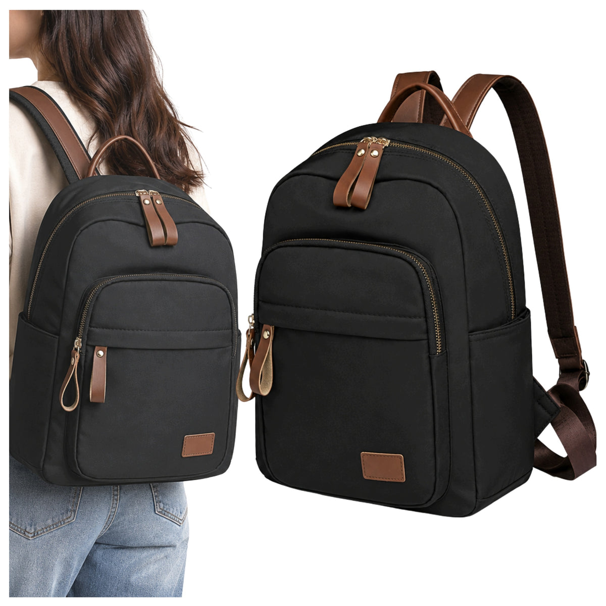Women's Backpack Urban Compact Lightweight Black School Work Stylish