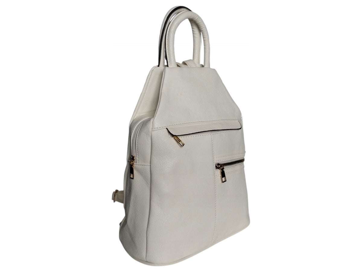 Women's Backpack, Urban Shoulder Bag with Eco Leather, 5 Pockets, White Brand no brand