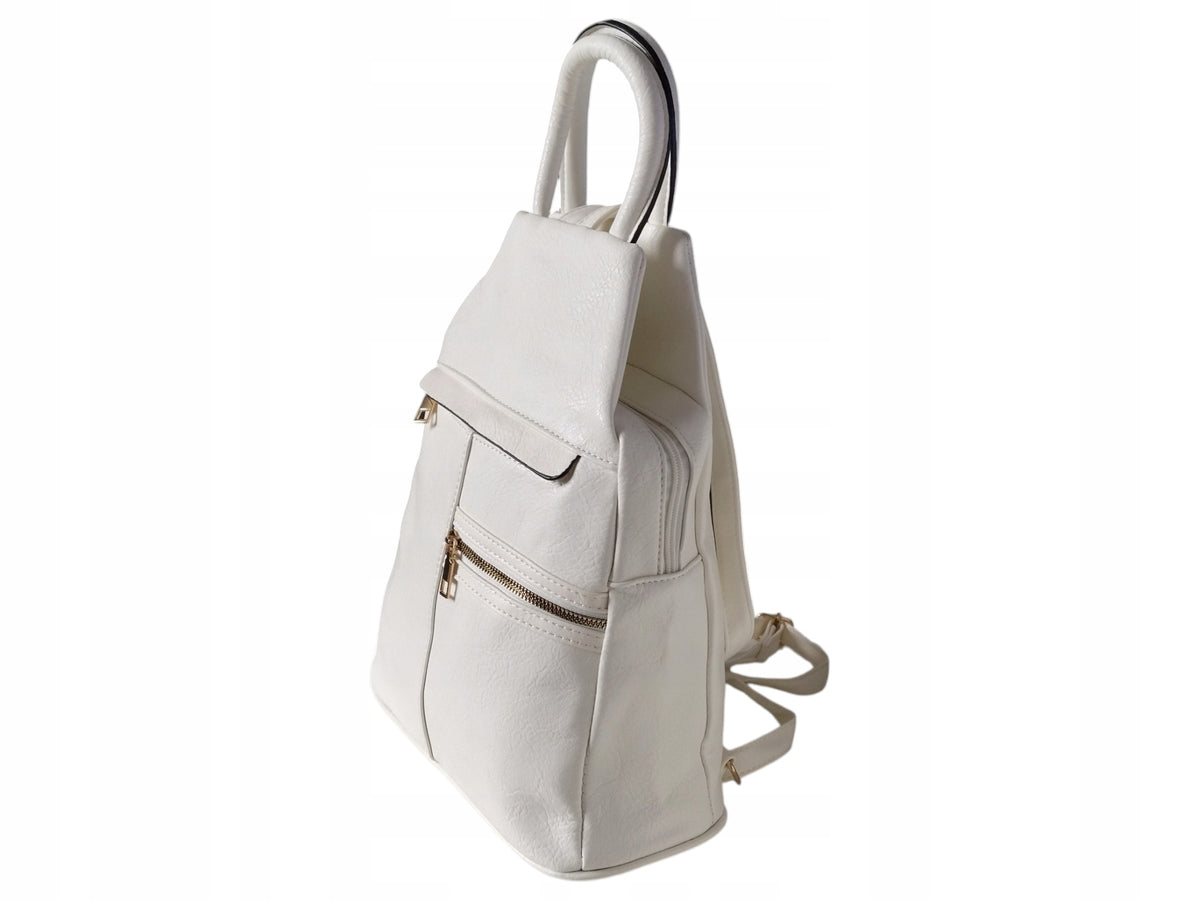Women's Backpack, Urban Shoulder Bag with Eco Leather, 5 Pockets, White Packaging status original