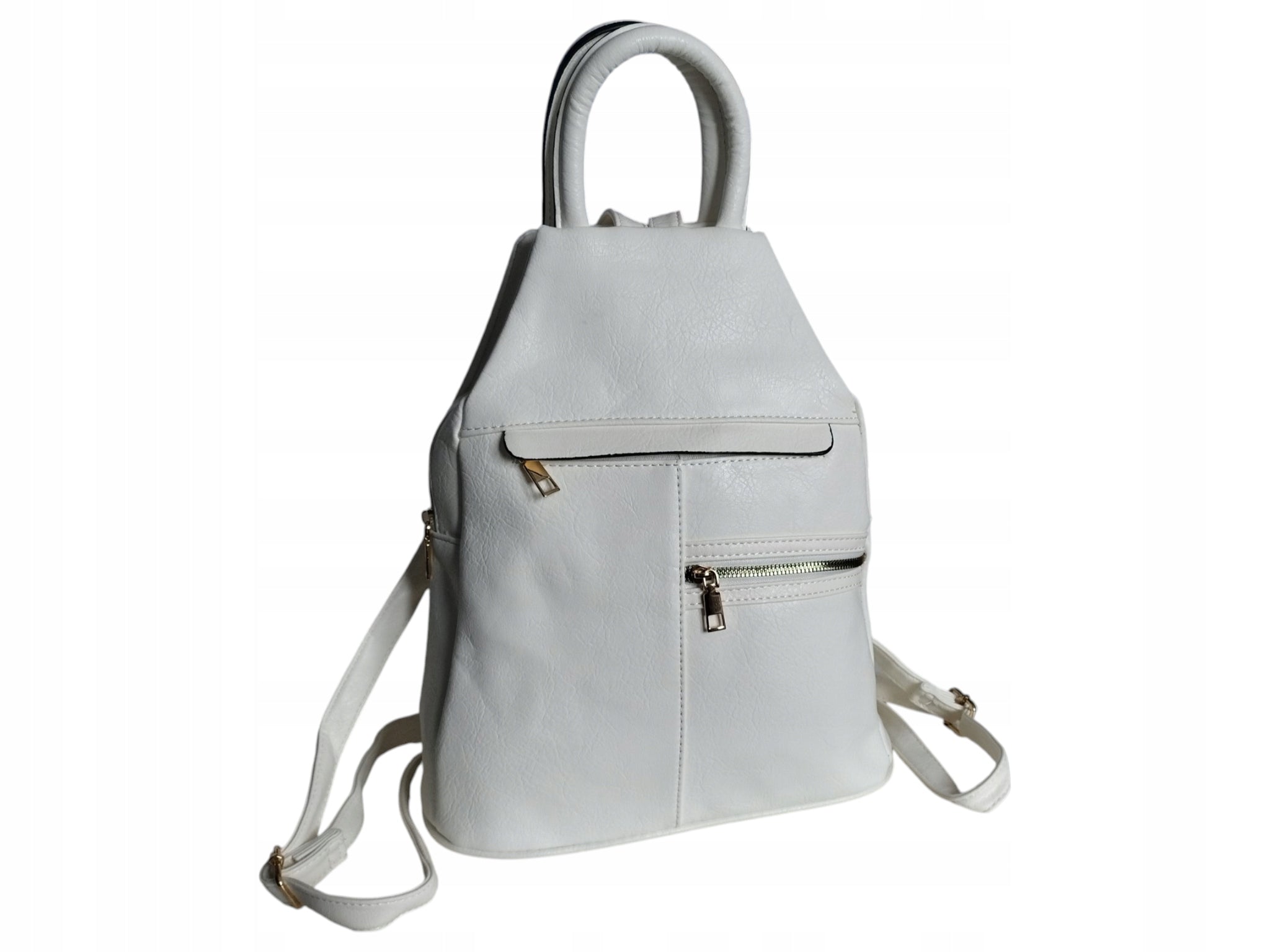 Women's Backpack, Urban Shoulder Bag with Eco Leather, 5 Pockets, White