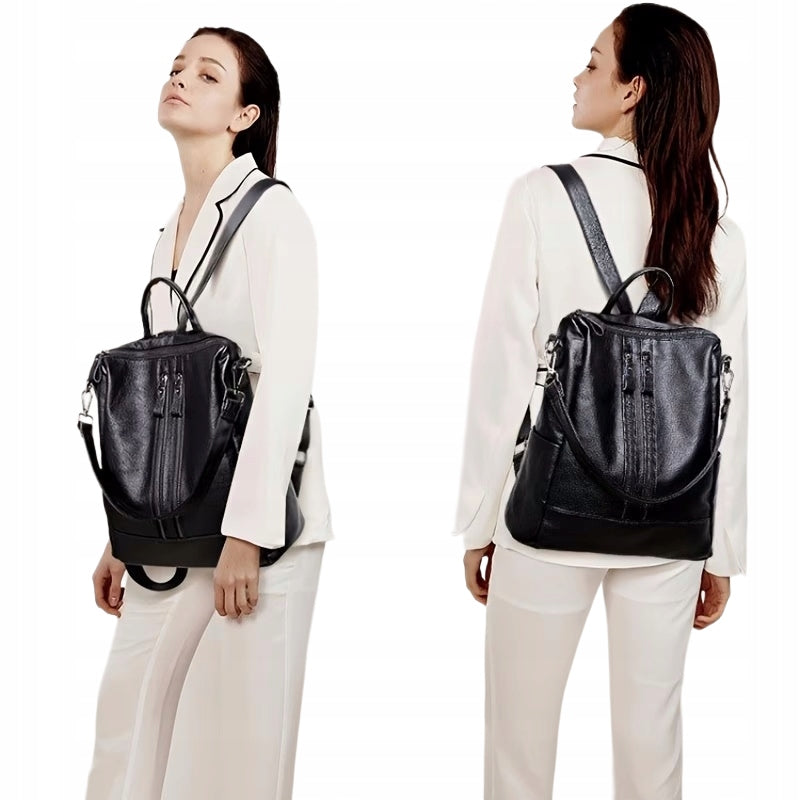 Women's Fashionable Backpack Black 2in1 with Eco Leather Brand no brand