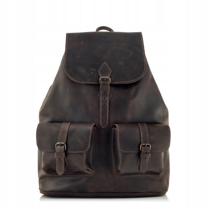 Women's Leather Backpack with Pockets Vintage Dark Brown Belveder Z72