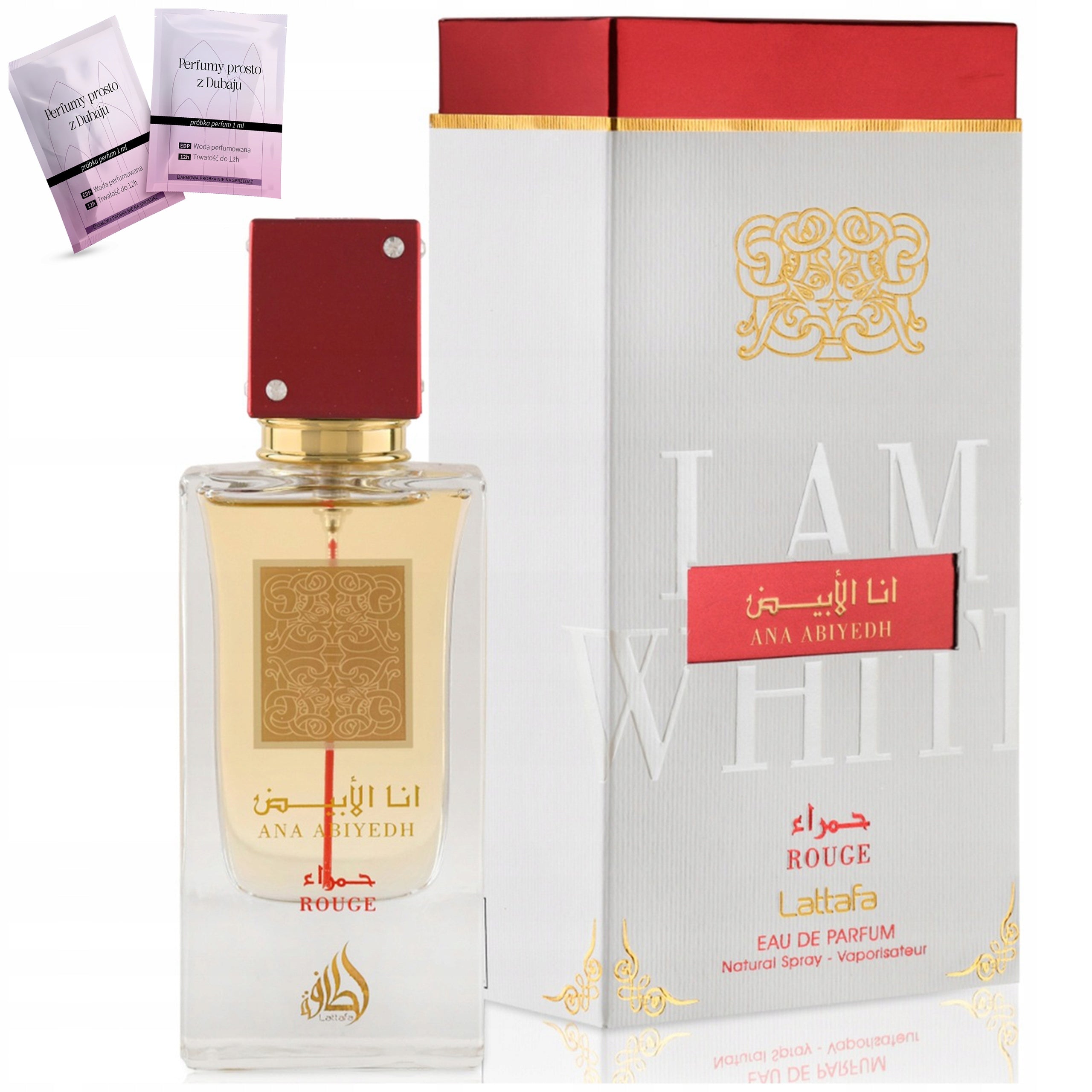 Women's Perfume Arabic Ana Abiyedh Rouge ORIGINAL + 2 Samples Certificate Packaging status original