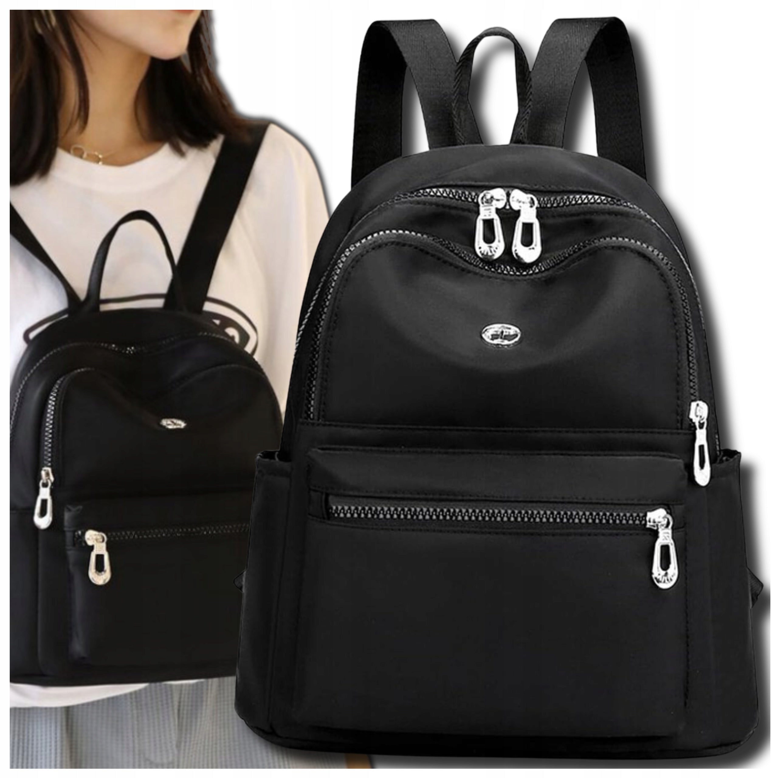 Women's School Backpack Elegant Urban Black Waterproof roomy travel Manufacturer code Plecak damski elegancki miejski czarny