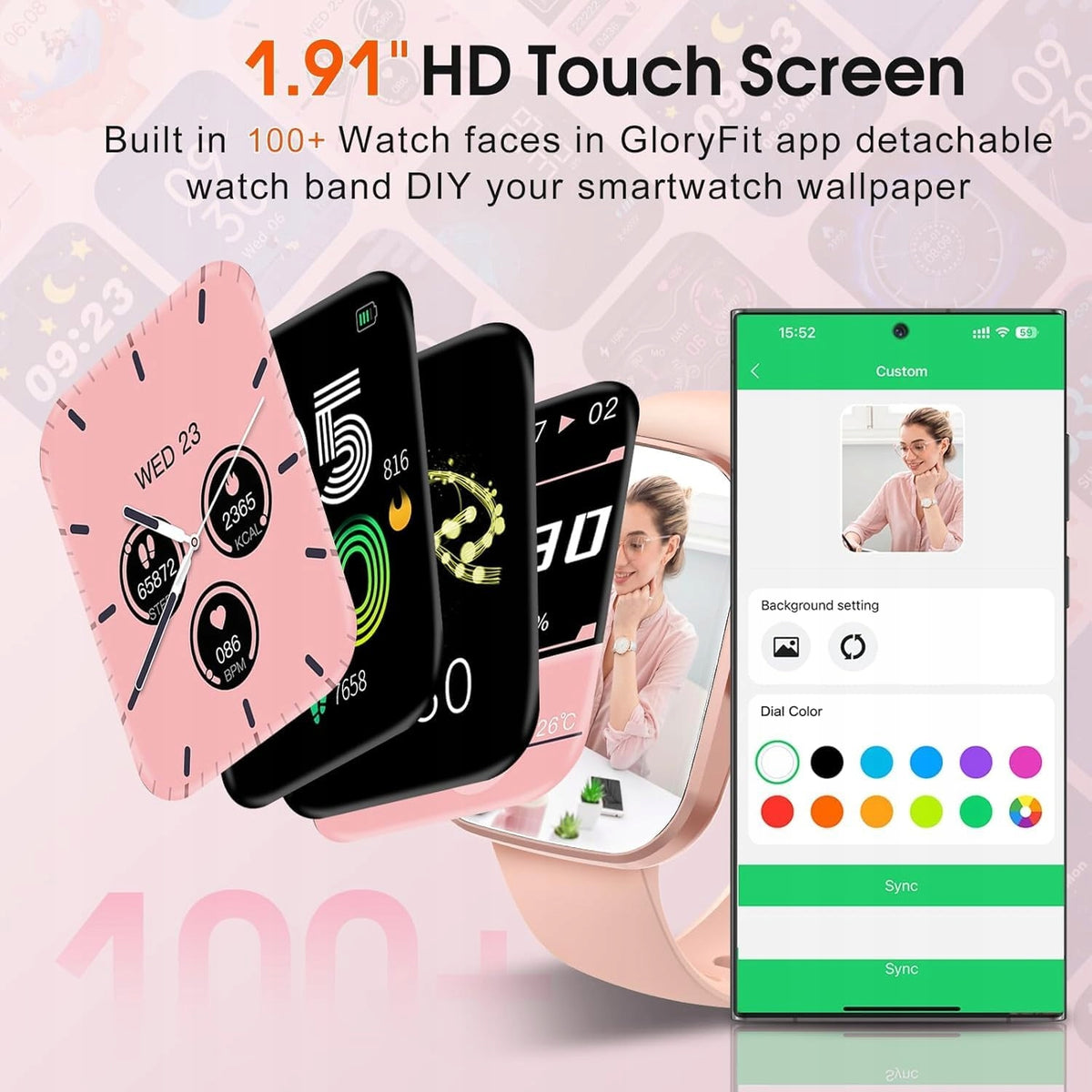 Women's Smartwatch Csasan T70 1,91” HD Rose Gold Talk BT Brand no brand