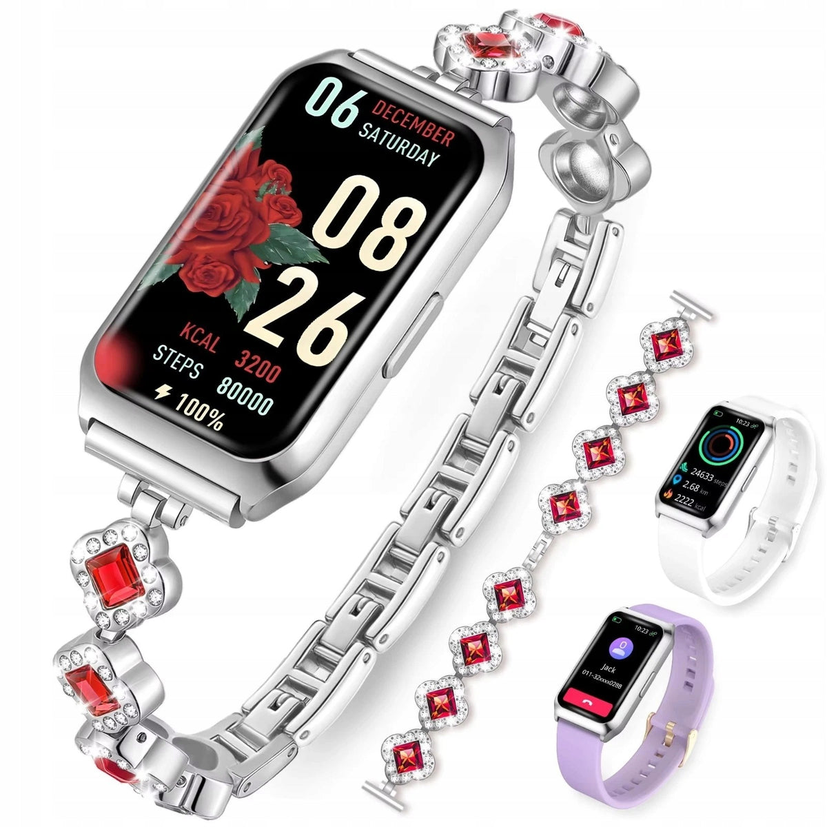 Women's Smartwatch Silver Elegant Bluetooth Bracelet Stainless Steel
