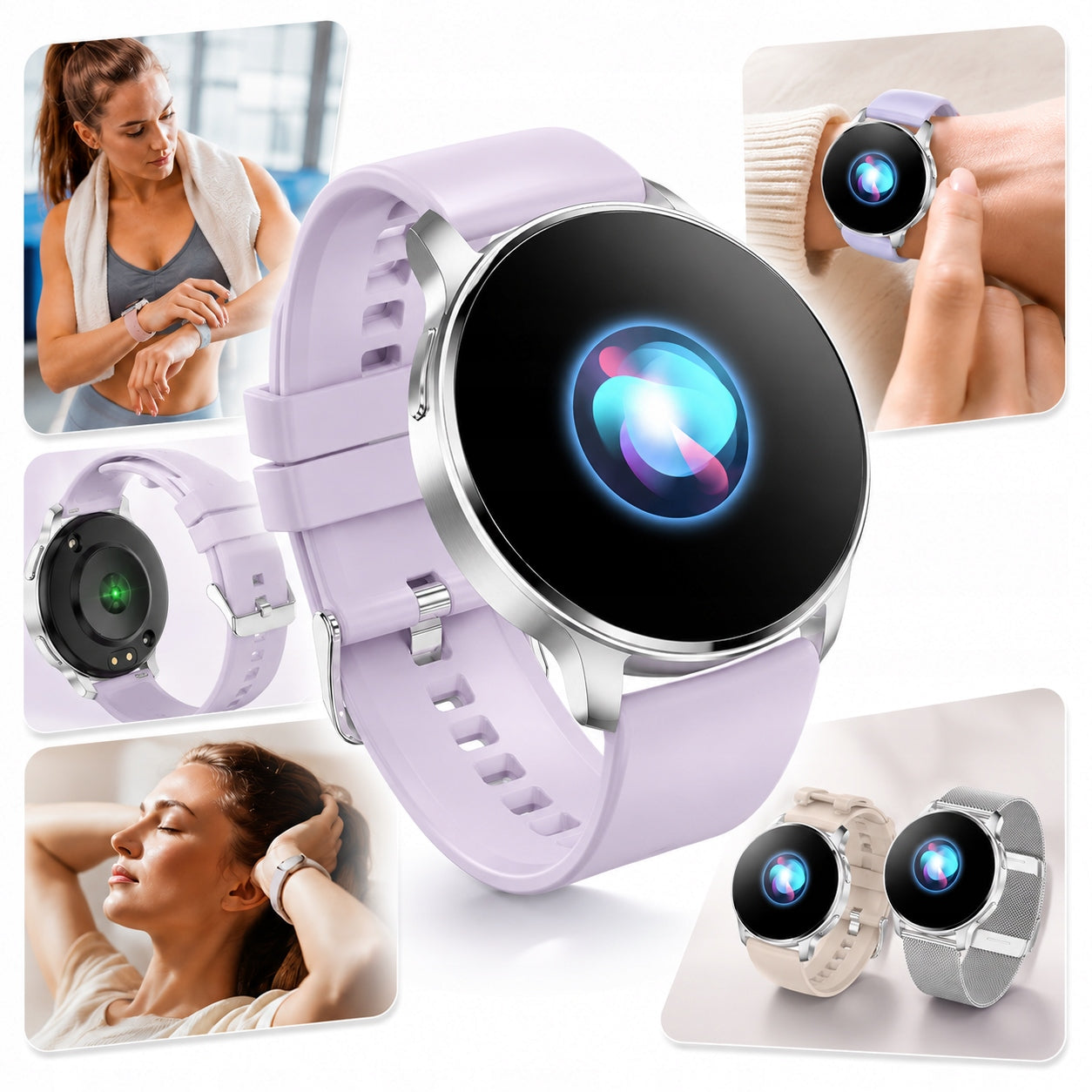 Women's Smartwatch Silver Waterproof Heart Rate Measurement Sleep Monitor + 2 Bands Packaging status original