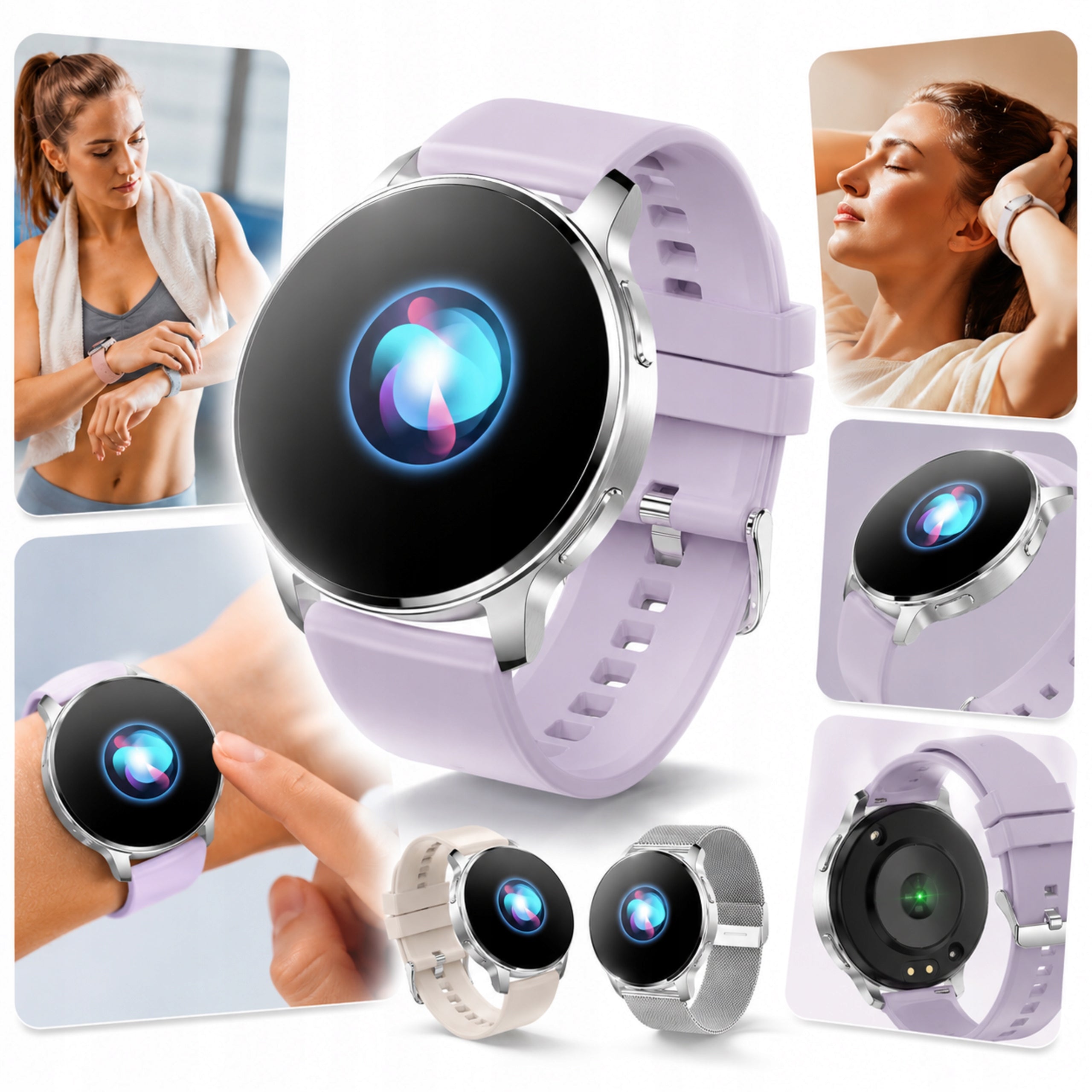 Women's Smartwatch Silver Waterproof Heart Rate Measurement Sleep Monitor + 2 Bands