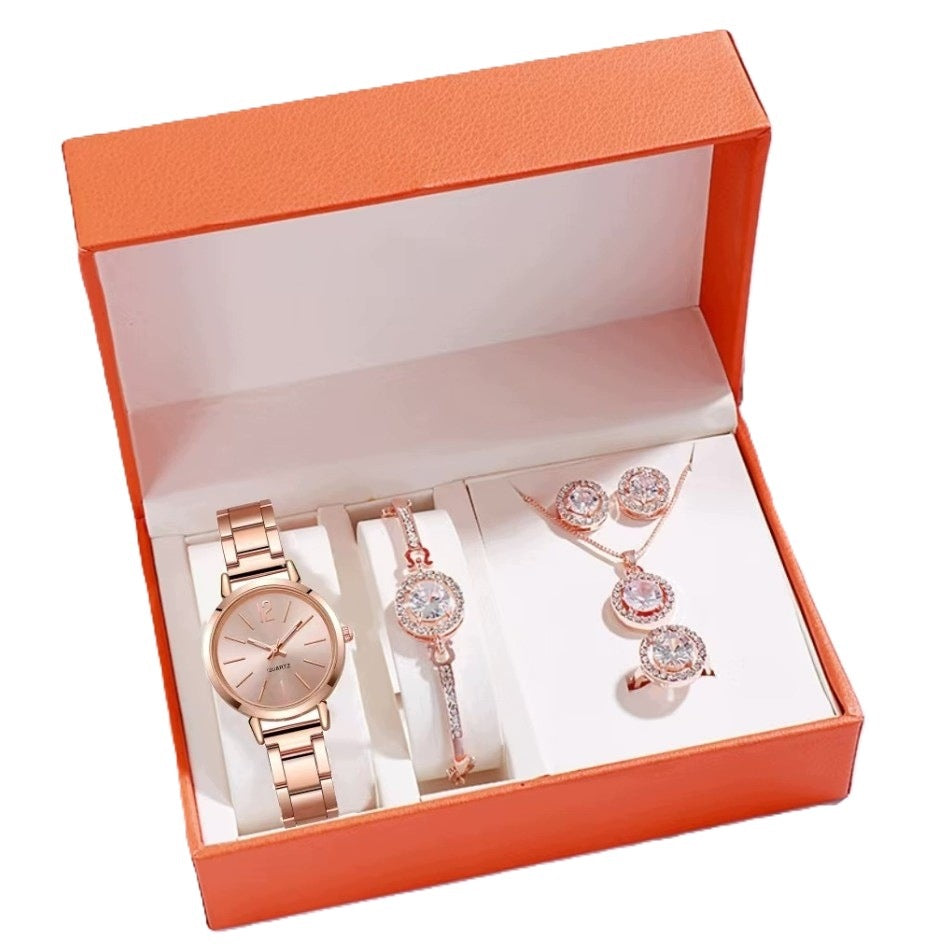 Women's Watch Jewelry Rose Gold Necklace Bracelet Earrings