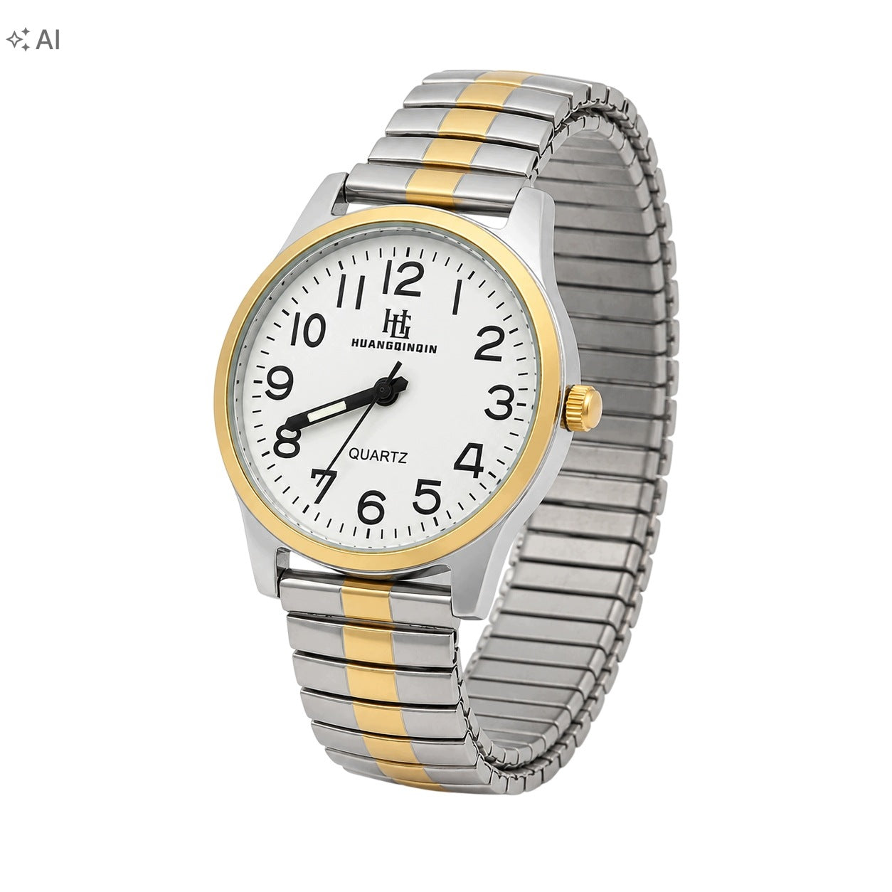 Women's Watch Quartz Gold Silver Elastic Bracelet White Dial
