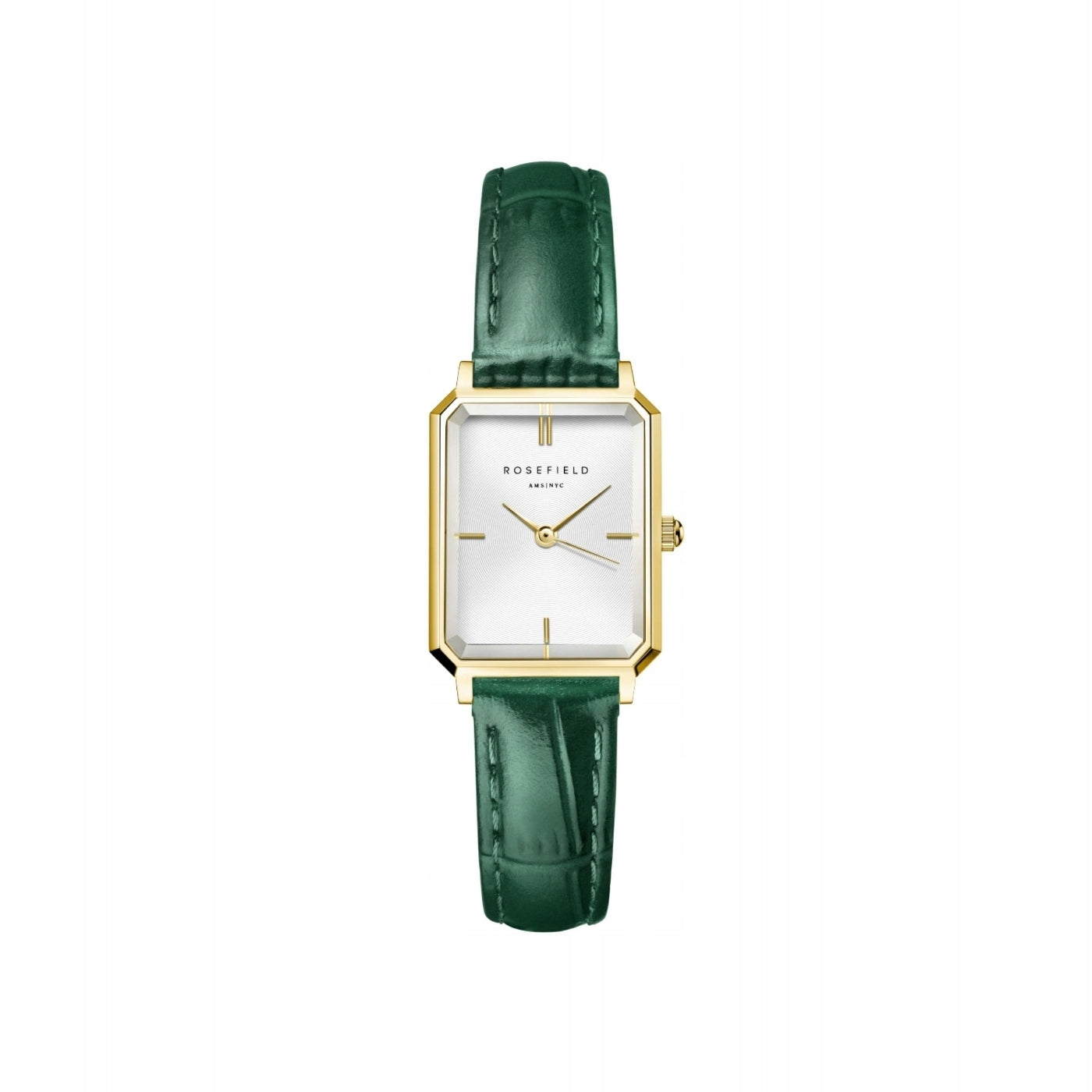 Women's Watch ROSEFIELD Octagonal Green Gold Leather Strap Gift