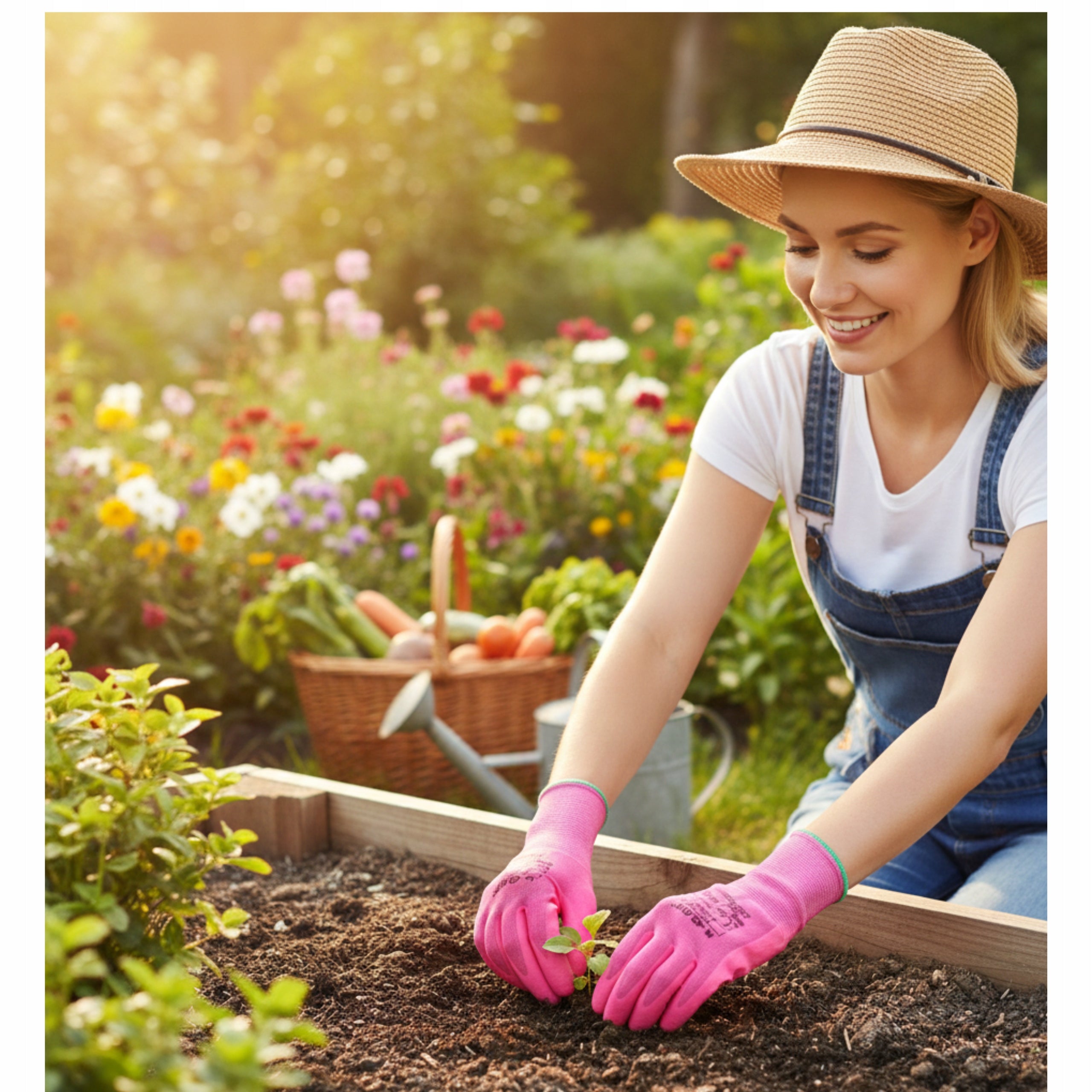 Women's Work Gloves Flowers for Garden Pink Garden 8 M 12 Pairs HIT Manufacturer code l2003