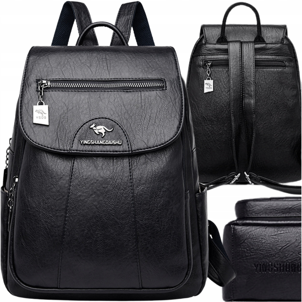Women's Work School Leather Backpack Black Leather Kangaroo Brand EdiBazzar