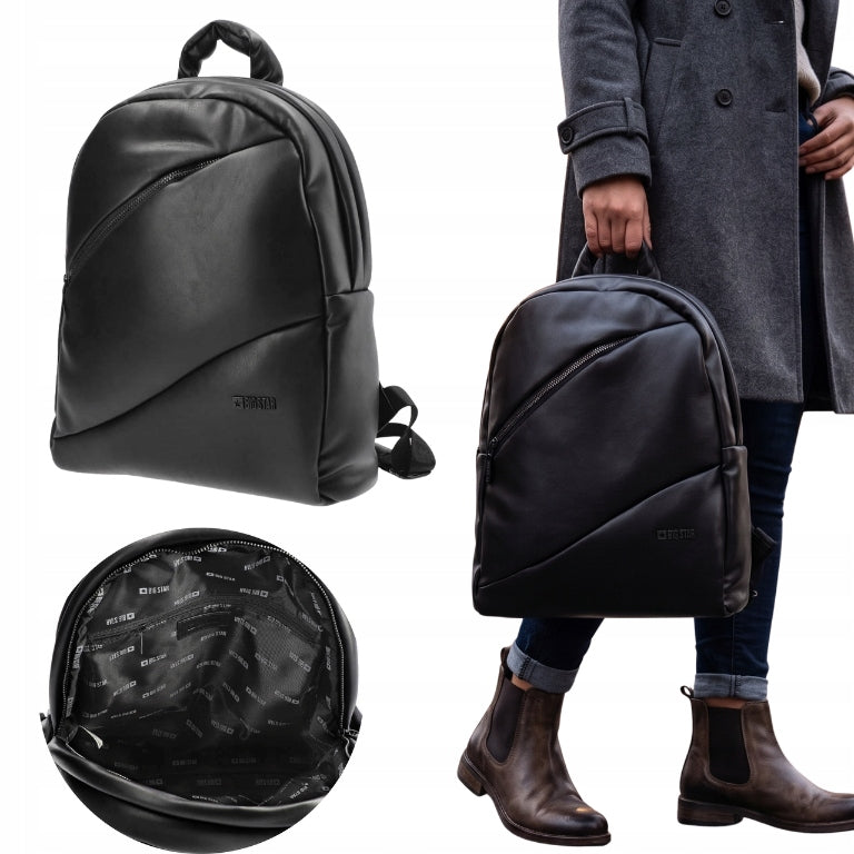 Women's backpack Big Star MM574015 black urban asymmetrical faux leather