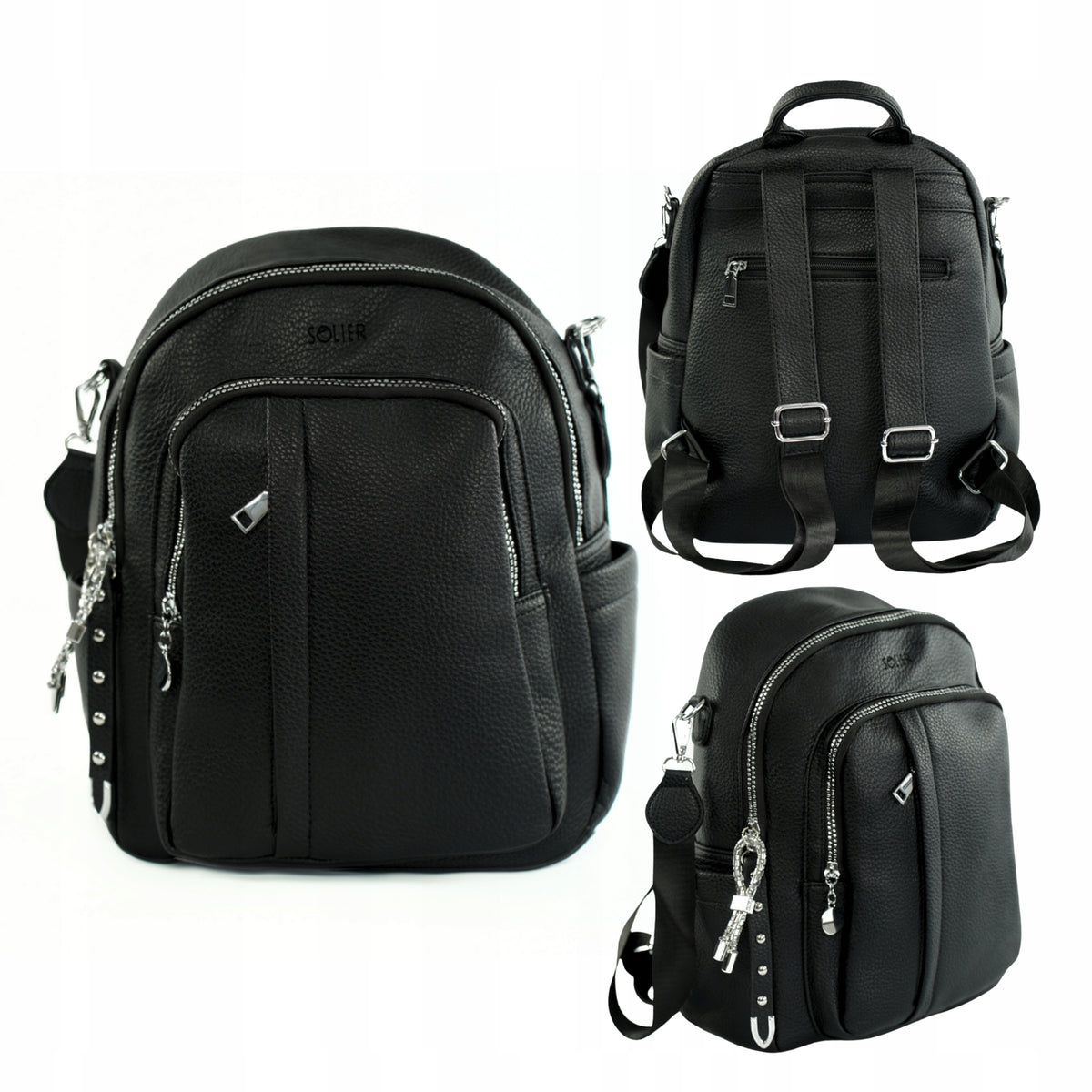 Women's backpack City bag 2in1 small Elegant Black output SOLIER