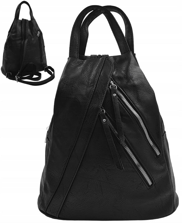 Women's backpack-bag made of eco leather BLACK | adjustable straps