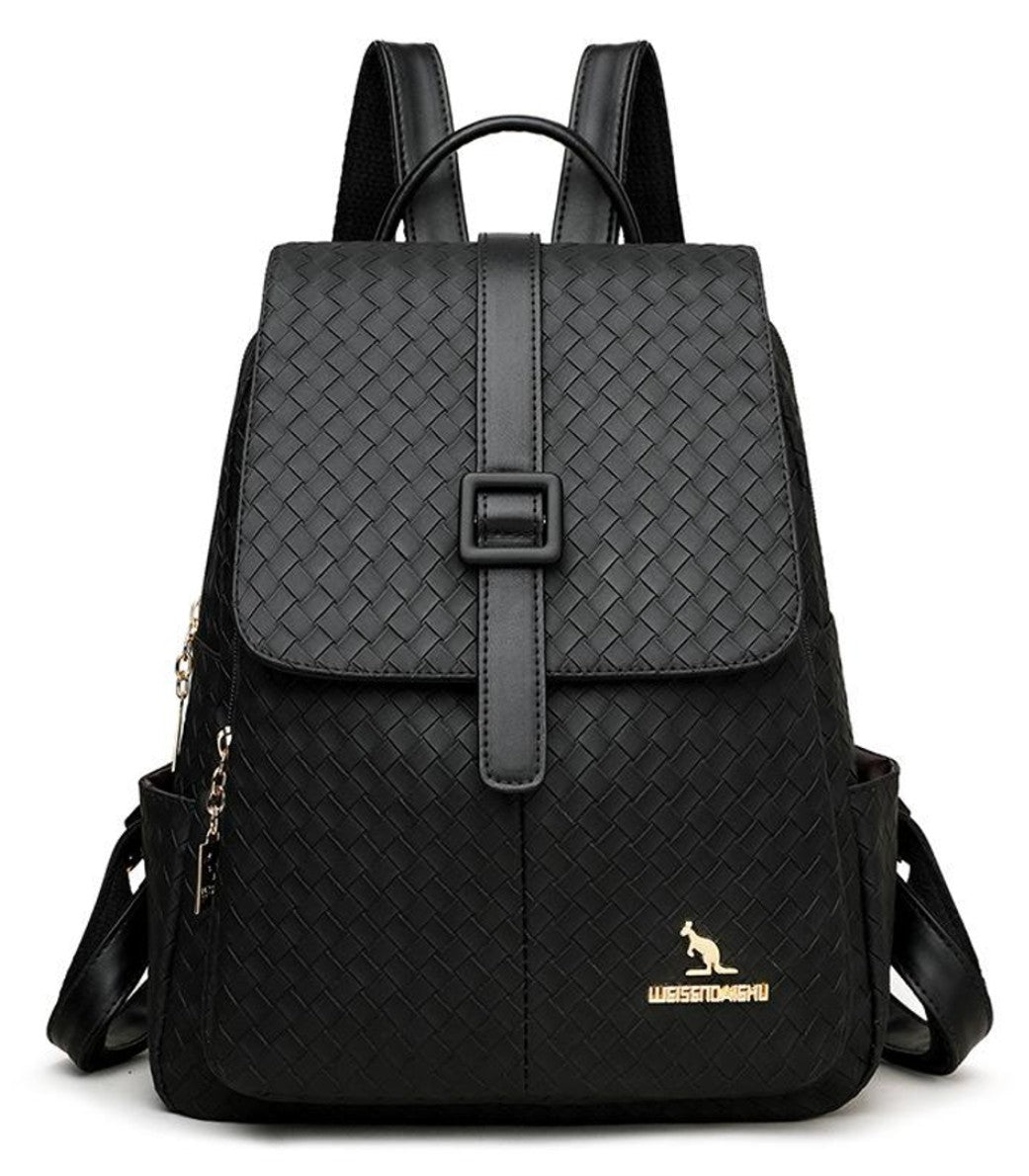 Women's backpack black leather elegant eco leather city braided school