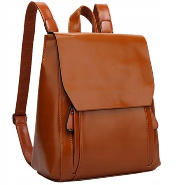 Women's backpack brown elegant brown camel eco leather smooth urban