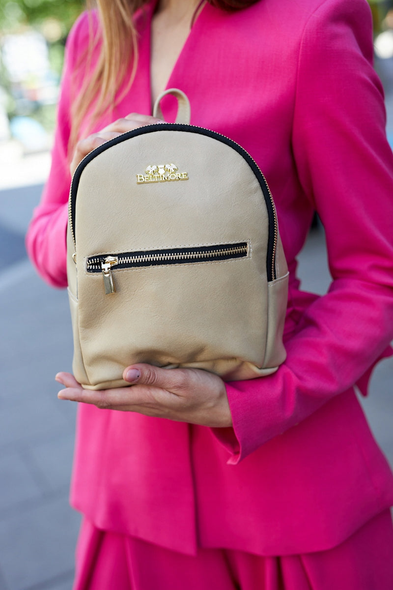 Women's backpack leather elegant urban genuine leather beige Beltimore Brand Beltimore