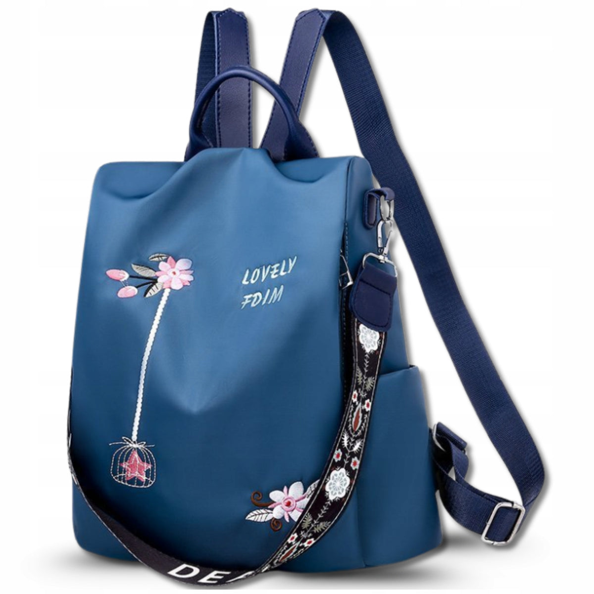 Women's backpack urban sports roomy fashionable Blue flowers summer belt Brand EdiBazzar