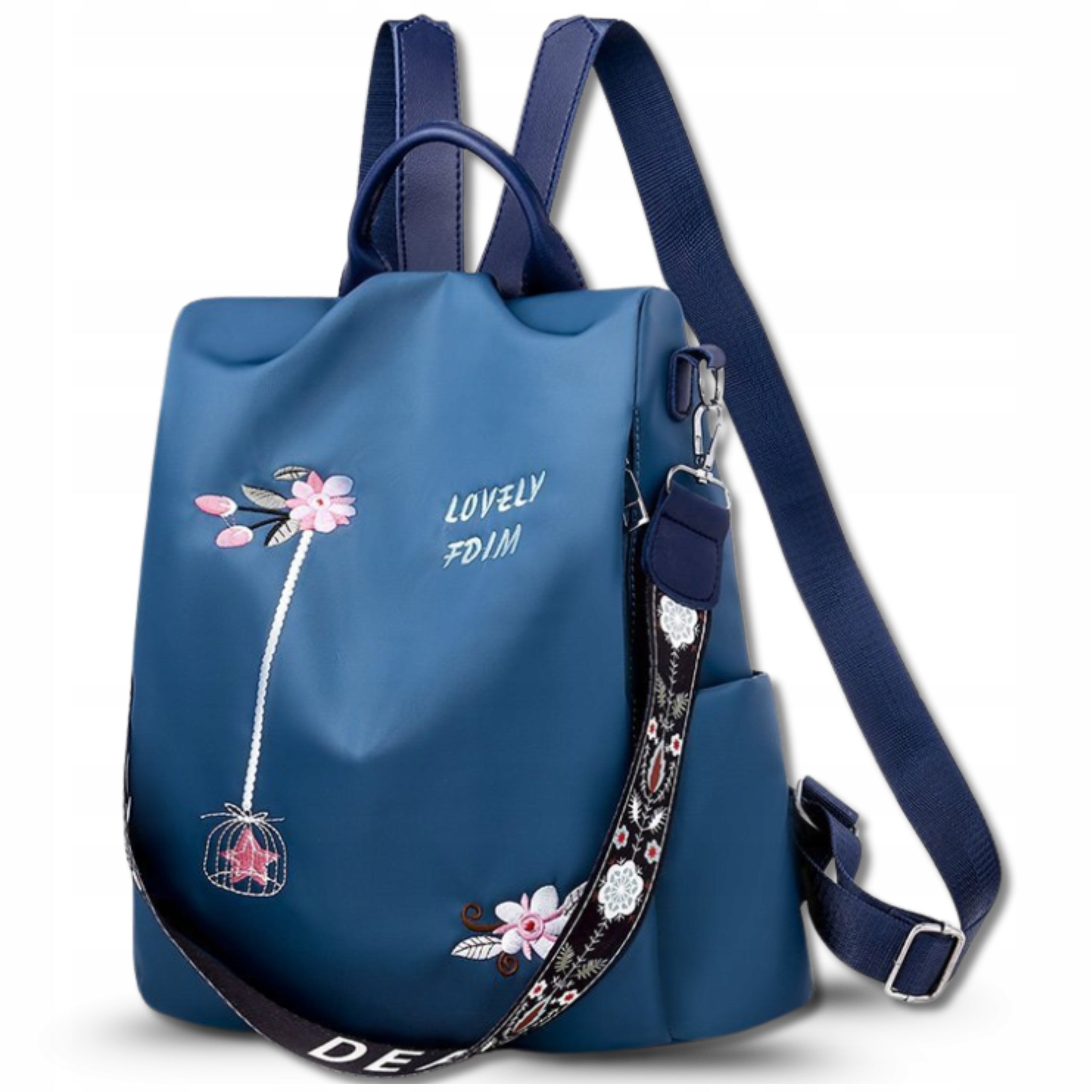 Women's backpack urban sports roomy fashionable Blue flowers summer belt Brand EdiBazzar