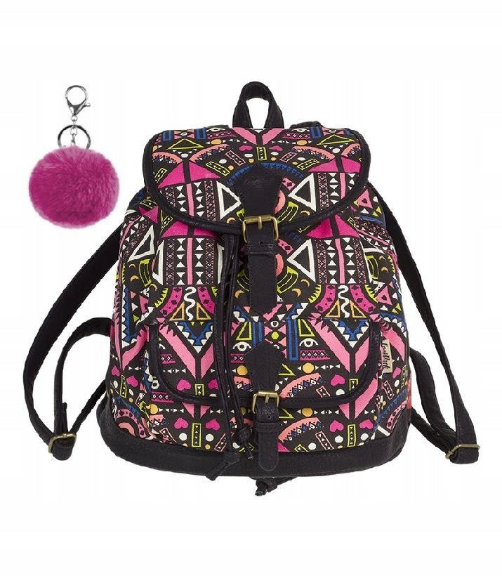 Women's city backpack Coolpack Fiesta Pink Ethnic with pompom Manufacturer code 84376CP