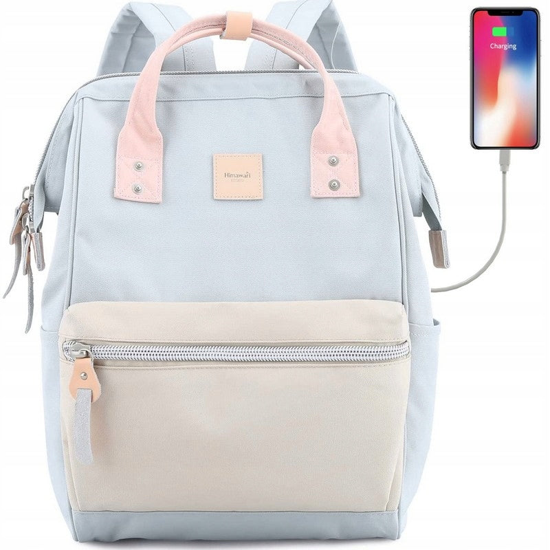 Women's city backpack Himawari HM1881 for laptop 13,3 USB blue
