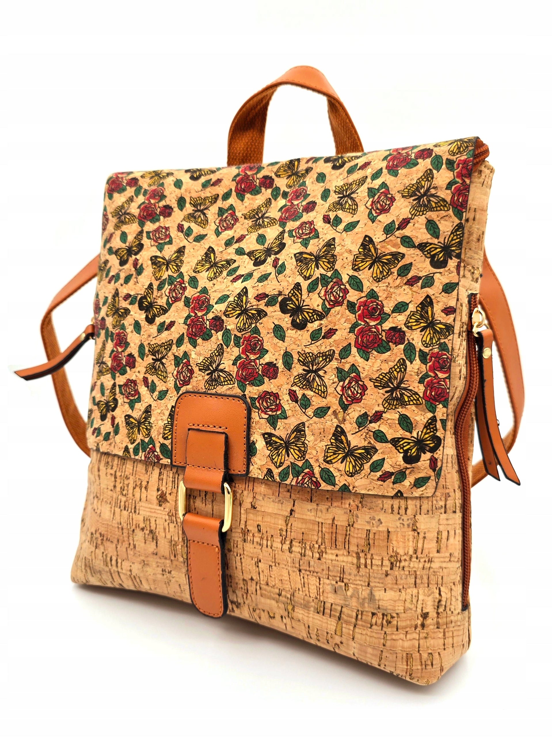 Women's cork backpack with butterflies and boho roses ethno vintage eco Marco Contti Brand Marco Contti