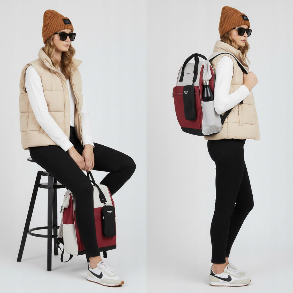Women's school backpack Himawari 1027 for laptop 15,6 + case light grey-bordo Brand Himawari