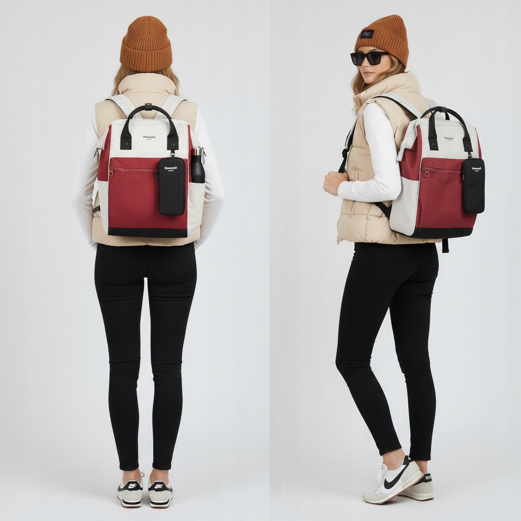 Women's school backpack Himawari 1027 for laptop 15,6 + case light grey-bordo Packaging status original