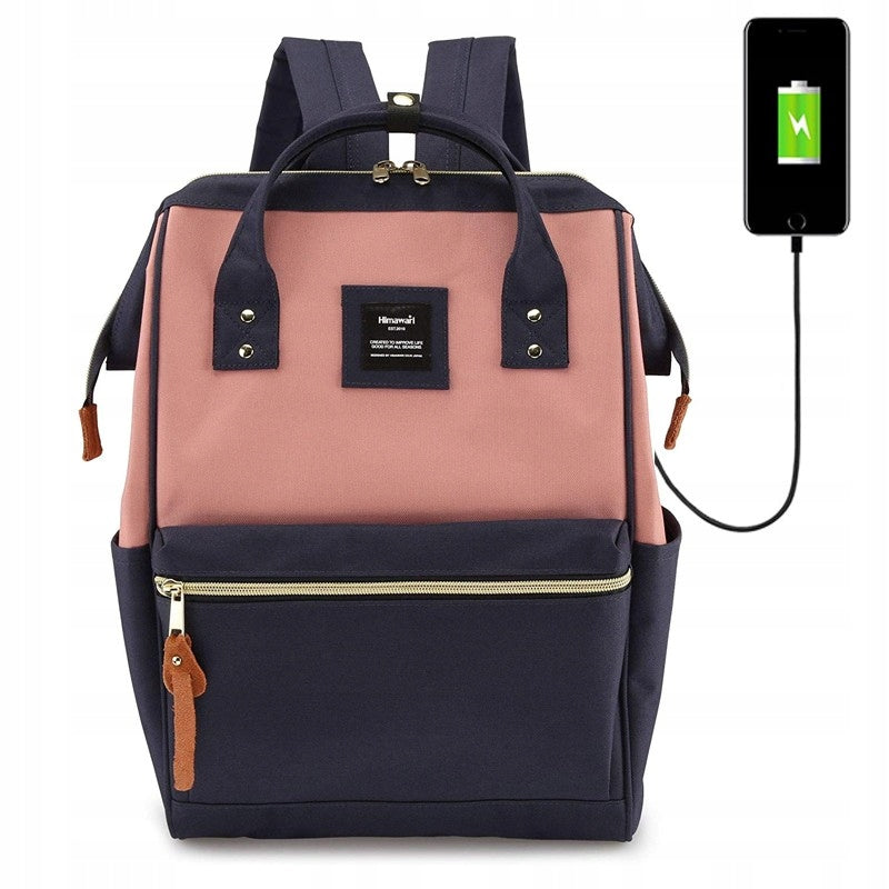 Women's school backpack Himawari 9001 for laptop 15,6 USB #07 navy-pink