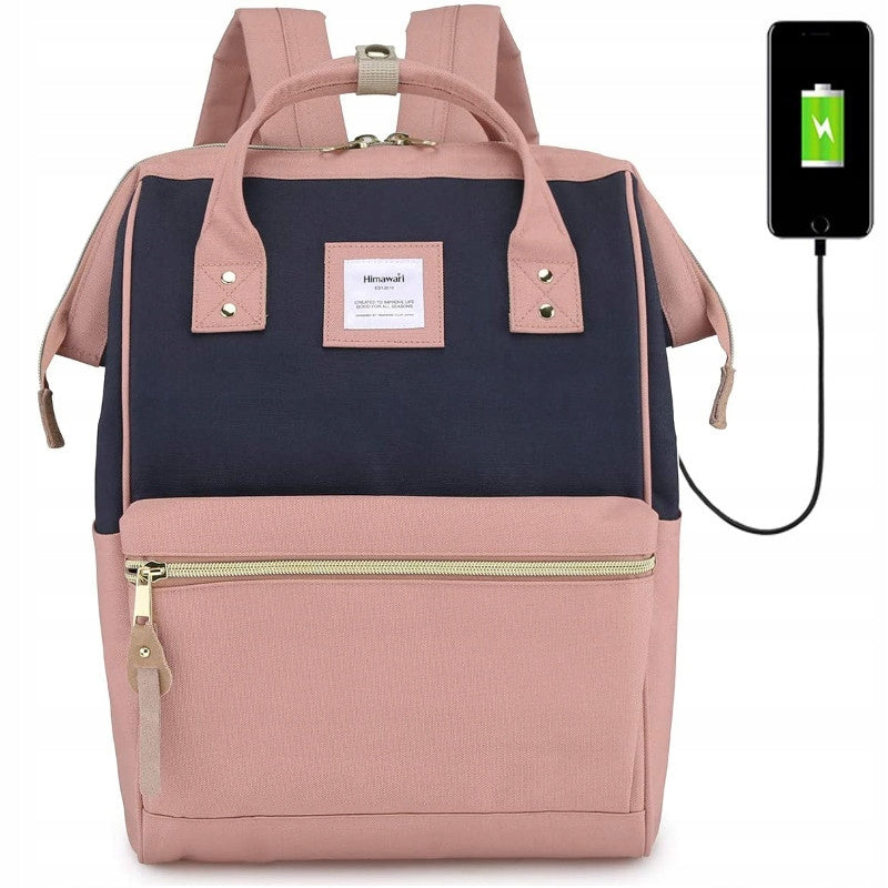 Women's school backpack Himawari 9001 for laptop 15,6 USB #09 pink-blue