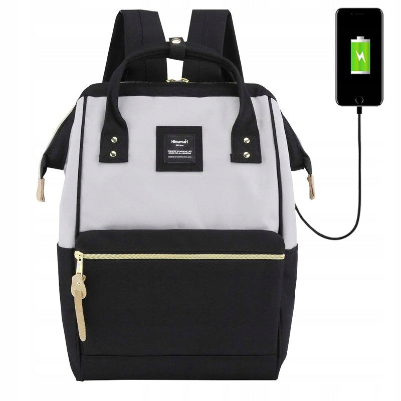 Women's school backpack Himawari 9001 for laptop 15,6 USB #11 black-grey