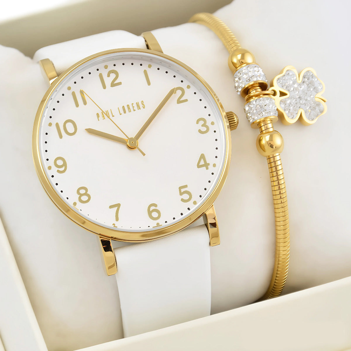 Women's set Paul Lorens FARAH leather classic dial with numbers ENGRAVING