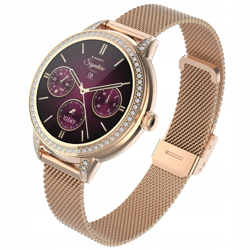 Women's smartwatch Garett Stella rose gold mesh + lip gloss freebie Brand Garett