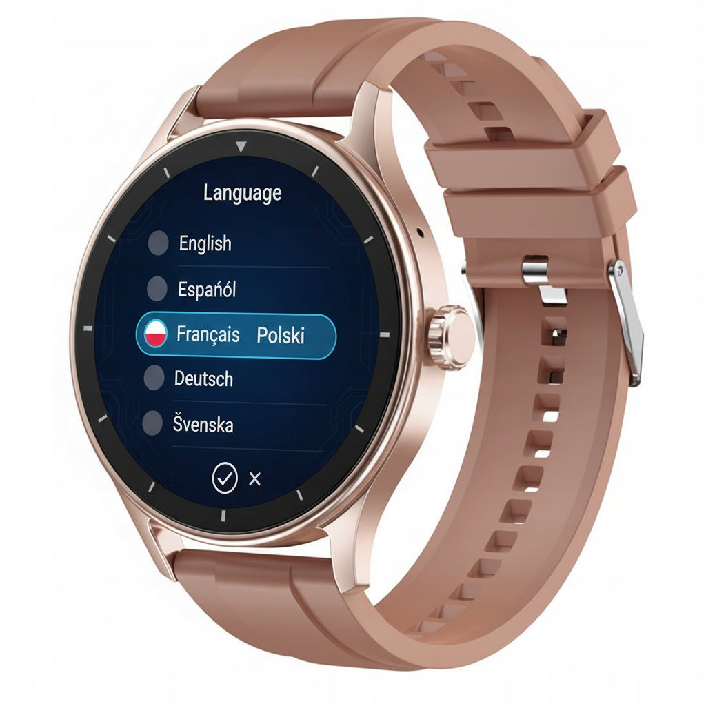 Women's smartwatch rose gold | PL menu | ECG pulse calories | phone calls Gender woman