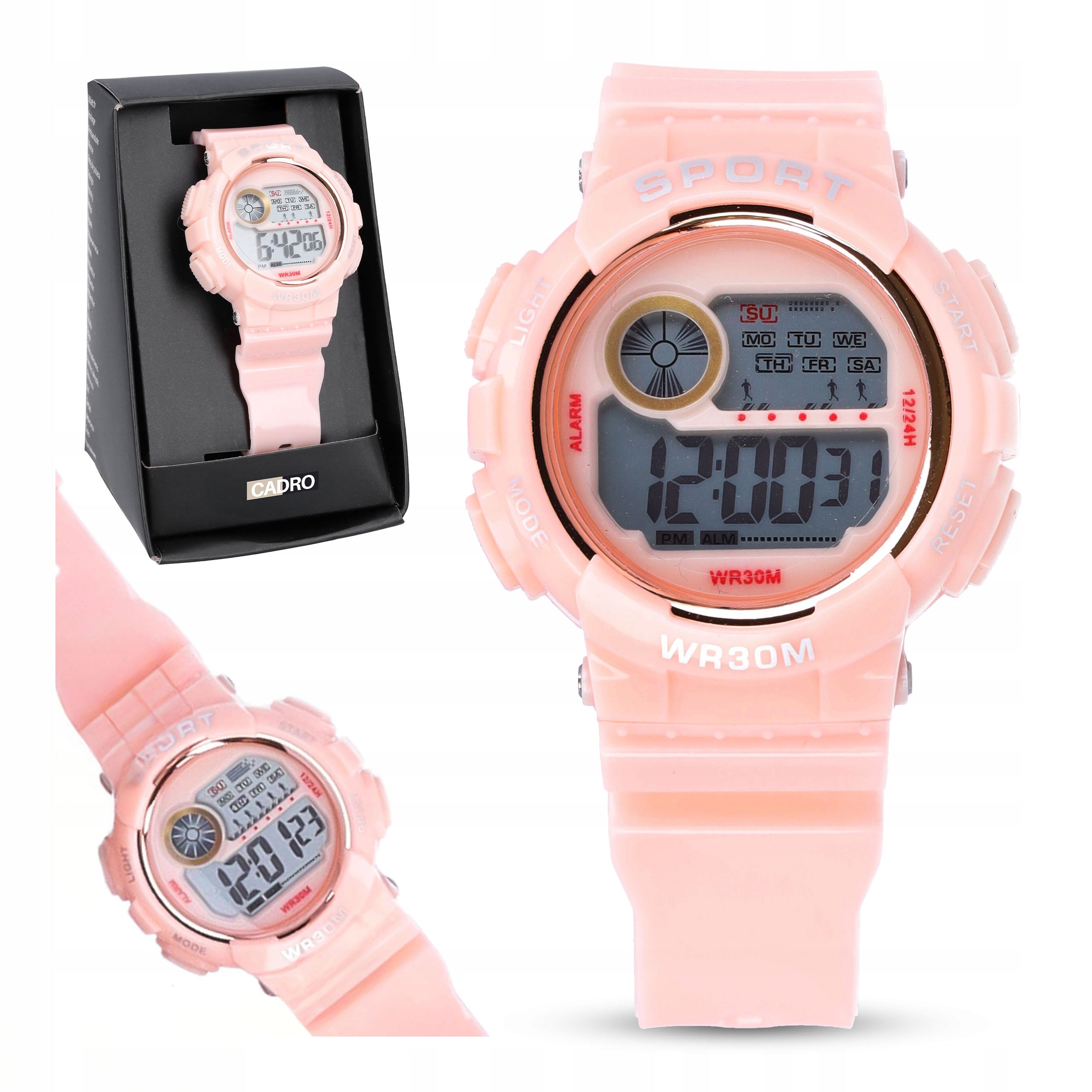 Women's sports watch electronic wrist backlight alarm pink
