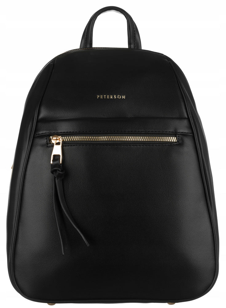 Women's urban backpack PETERSON black roomy A4 with faux leather pockets Packaging status original