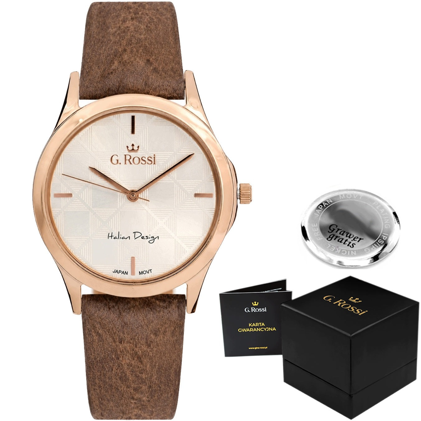 Women's watch G. Rossi MIROE elegant dial - leather strap + ENGRAVING