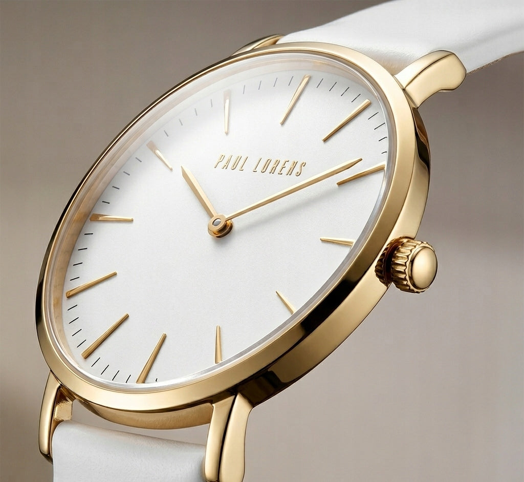 Women's watch Paul Lorens ALVIRA white and gold - genuine leather + ENGRAVING Brand Paul Lorens