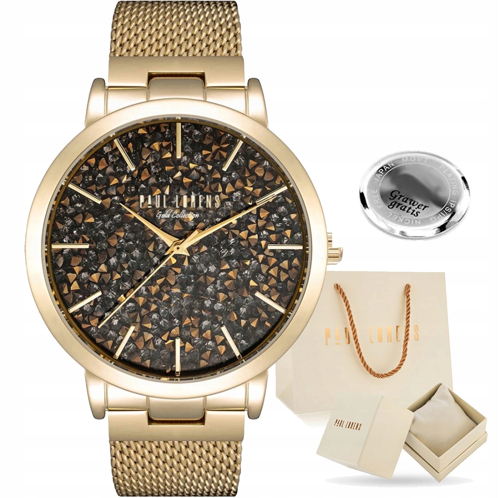 Women's watch Paul Lorens BELLICA gold ELEGANT rhinestones BOX + ENGRAVING