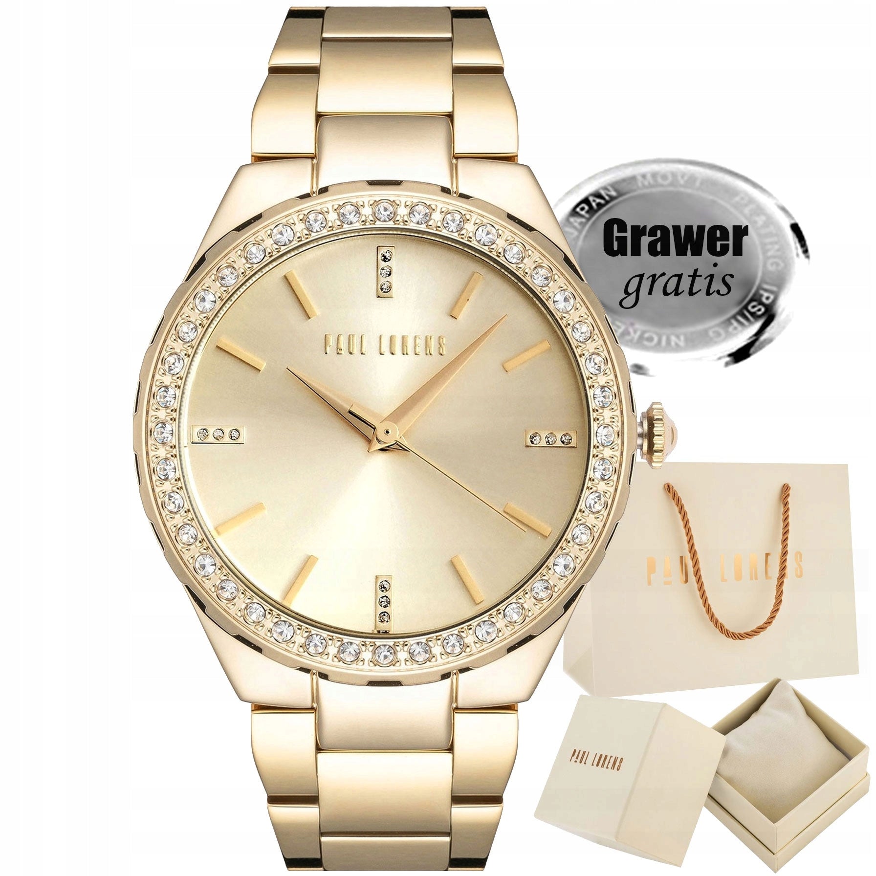Women's watch Paul Lorens CARMEN gold - elegant rhinestones with engraving