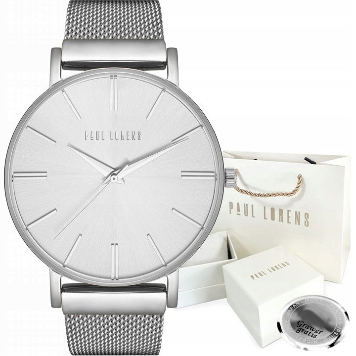 Women's watch Paul Lorens JULIE large dial - silver WITH ENGRAVING + box