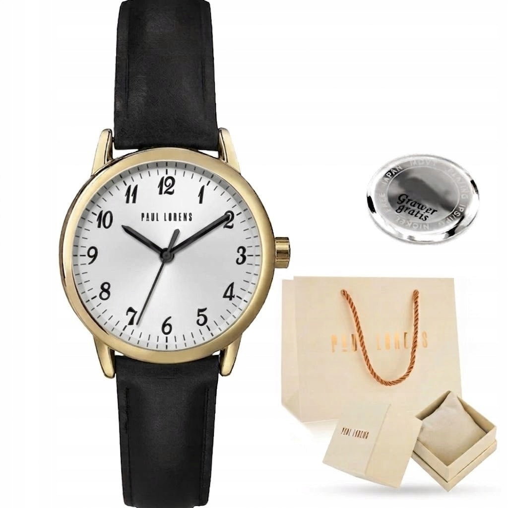 Women's watch Paul Lorens NALA leather readable dial with numbers + ENGRAVING