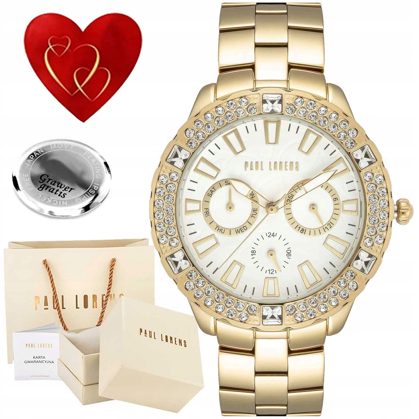 Women's watch Paul Lorens NAOMI COLORS elegant RHINESTONEs data box+ENGRAVING