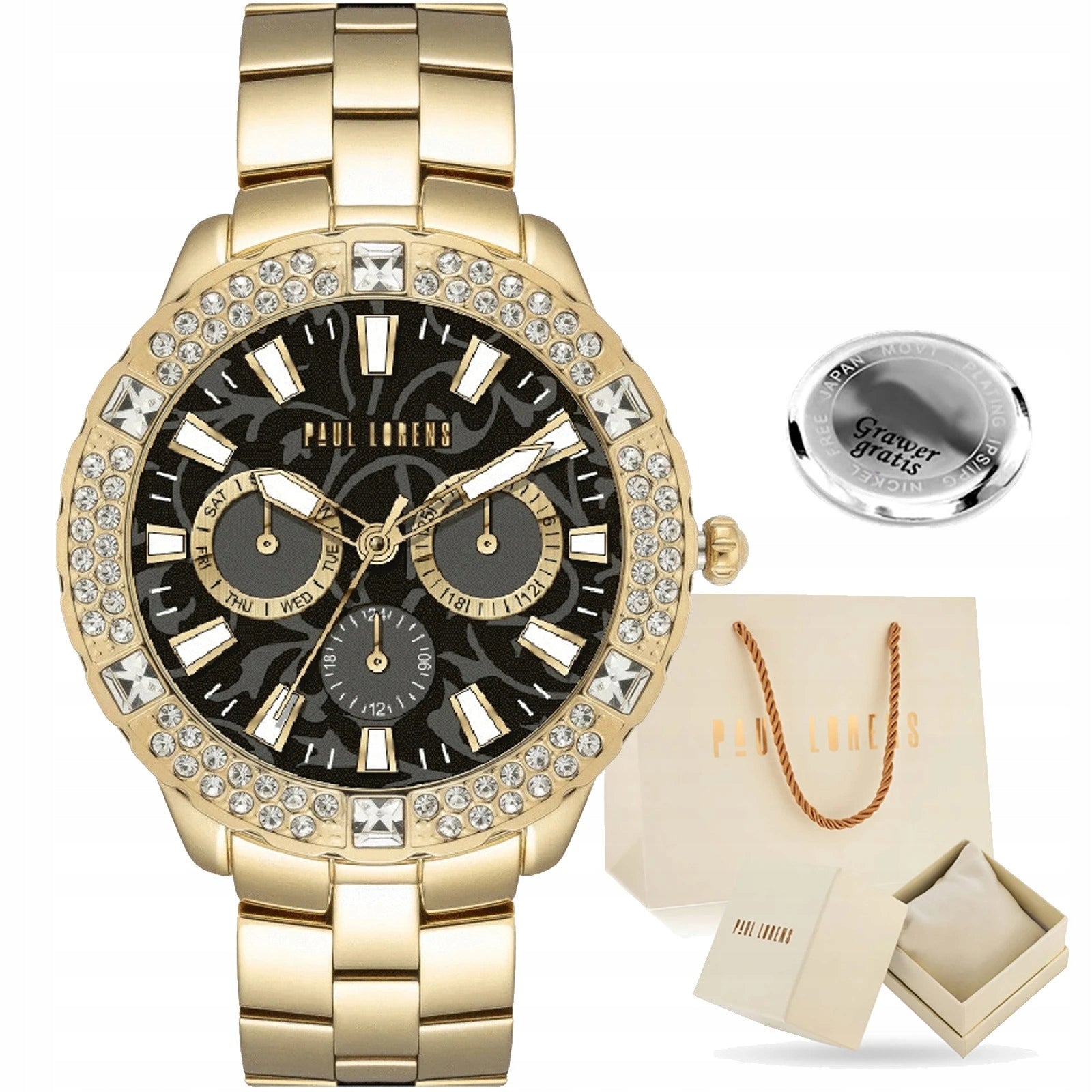 Women's watch Paul Lorens NAOMI elegant RHINESTONEs data box +ENGRAVING