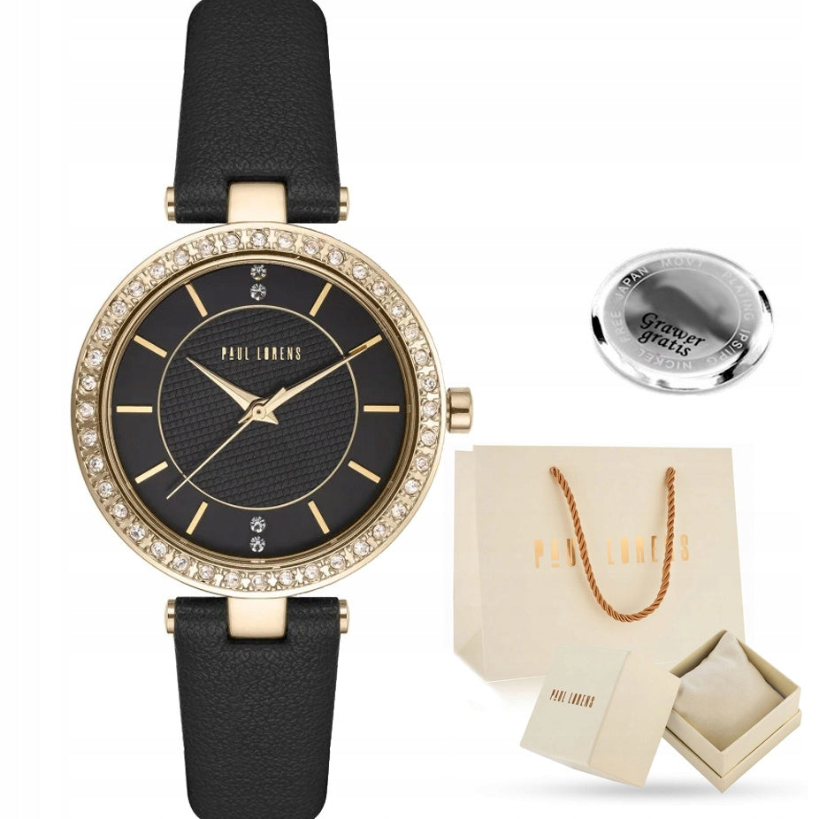 Women's watch Paul Lorens REMA elegant with zircons leather strap ENGRAVING