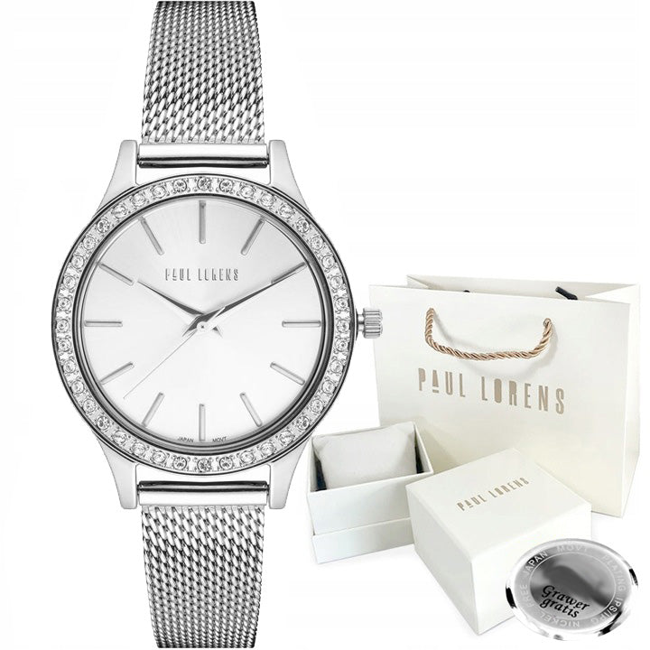 Women's watch Paul Lorens Vanessa rhinestones SILVER - WITH ENGRAVING