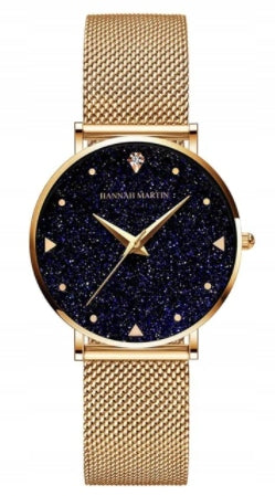 Women's watch bracelet mesh diamonds gold color real gold