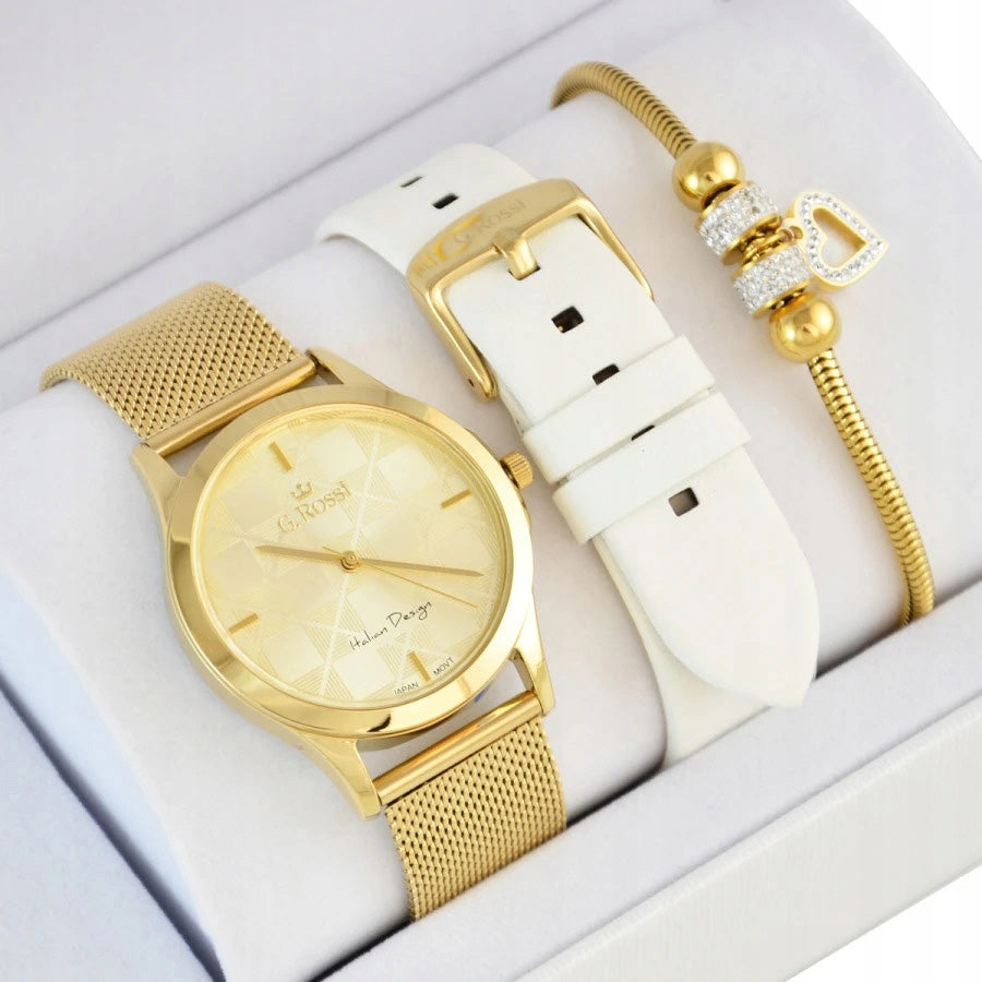 Women's watch set G. Rossi MIROE GOLD WITH TWO STRAPS AND BRACELET